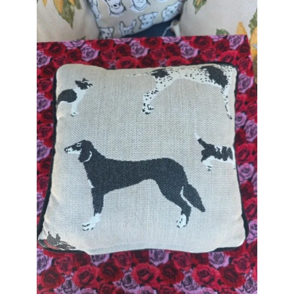 Vintage Tapestry Dog Print Small Accent Throw Pillow 9x9